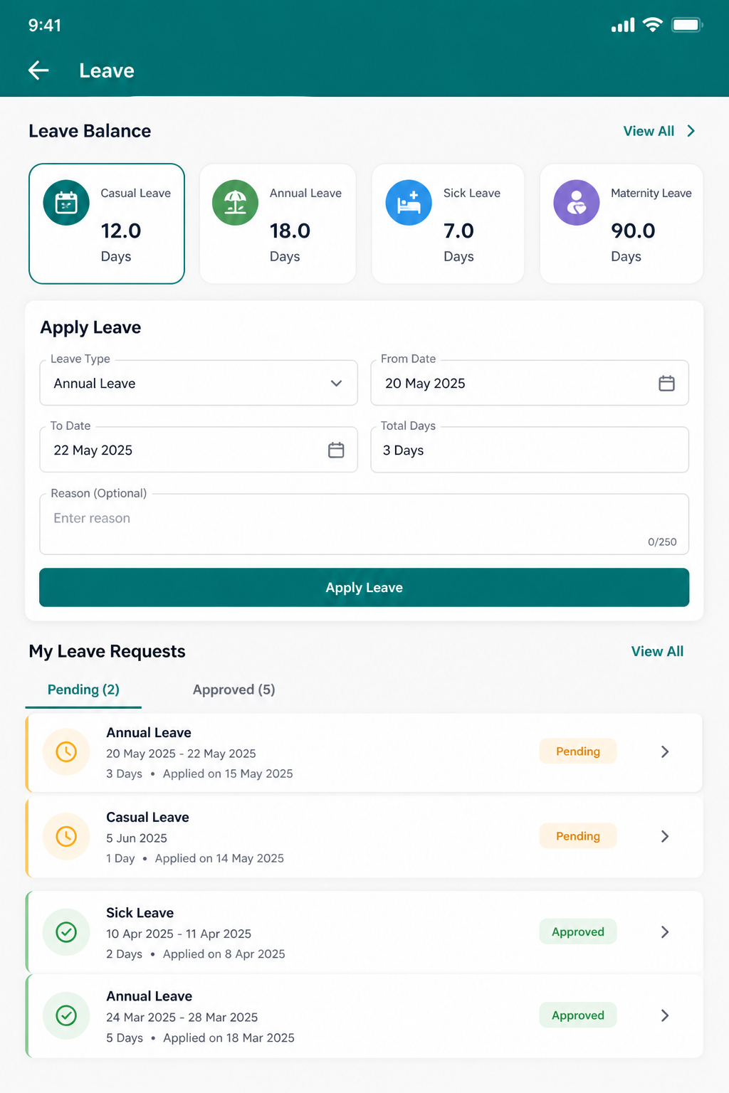 Seregno HRMS mobile — leave