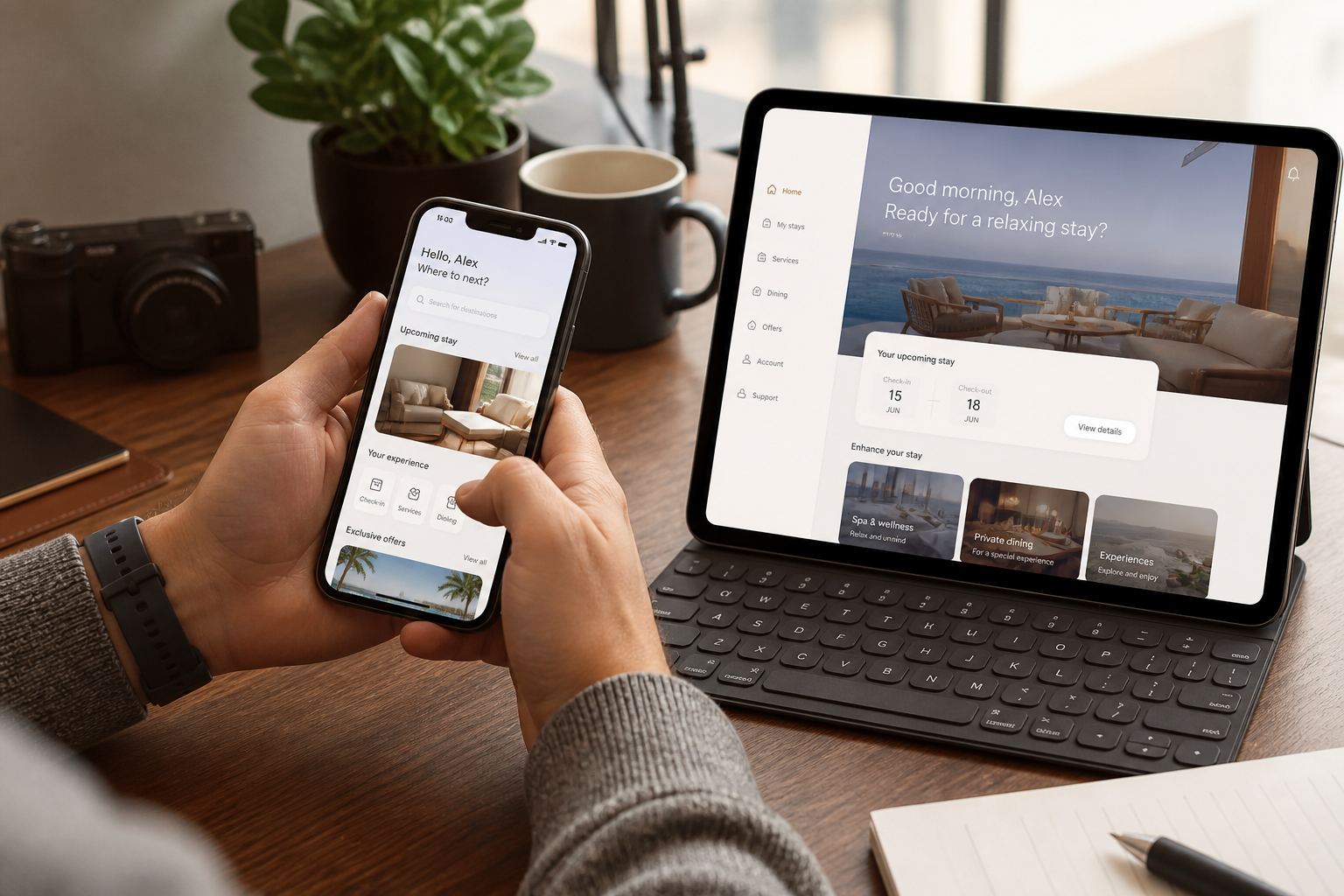 Hospitality mobile and tablet app screens
