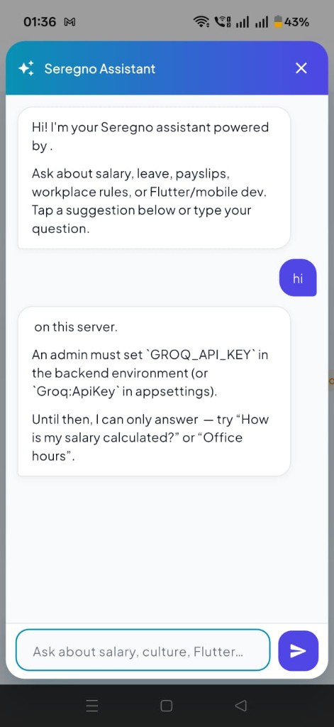 Seregno HRMS AI assistant chatbot