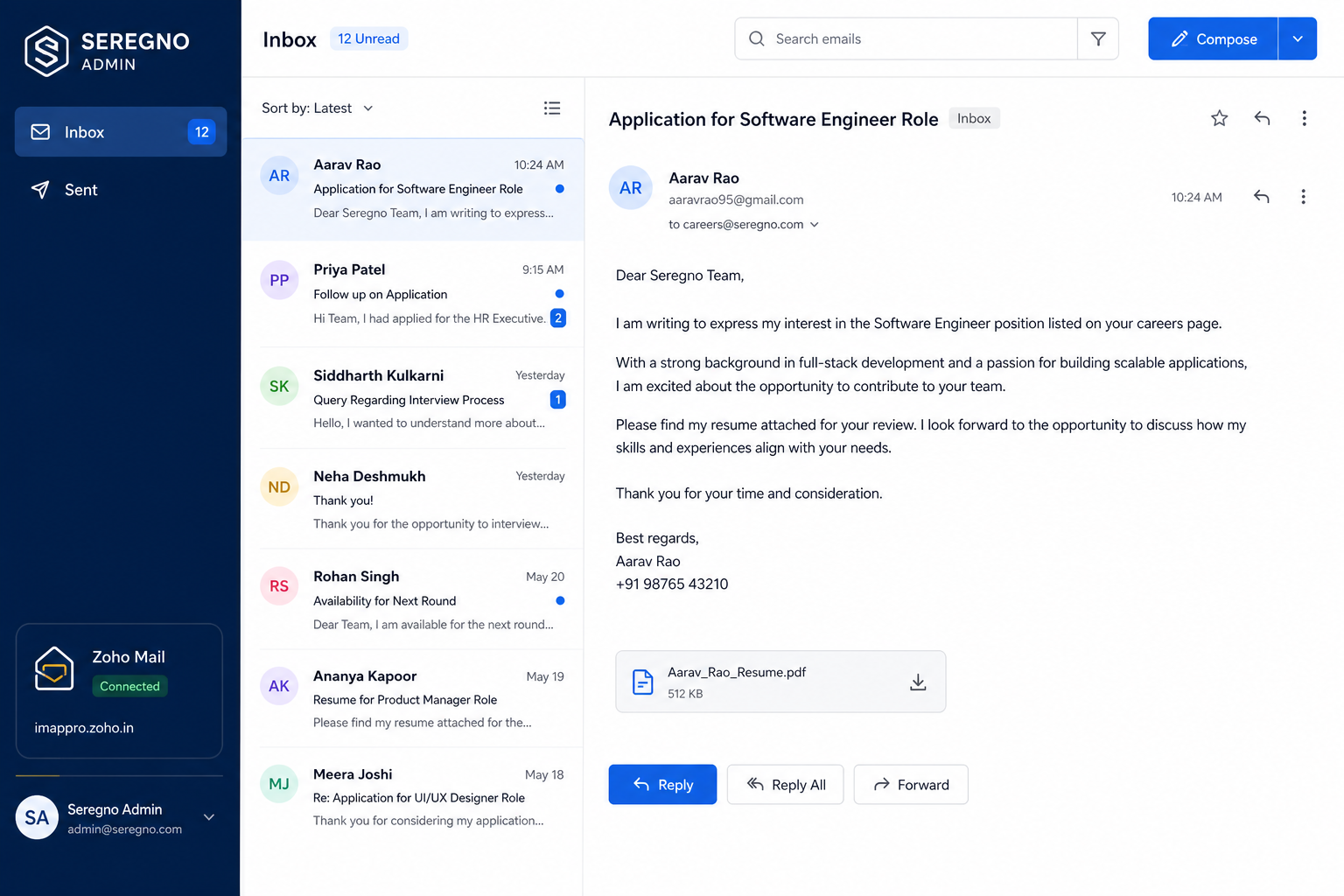 Zoho inbox