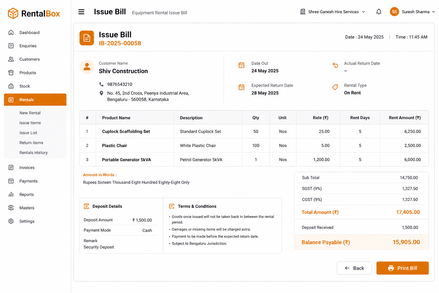 Rental billing