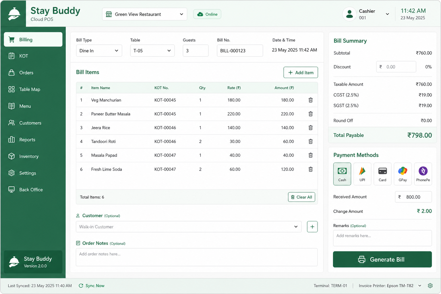 Stay Buddy TableTrove desktop — GST billing